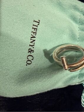 Tiffany & Co. Sterling Silver T Ring on Signature Blue Pouch